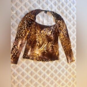 RoccobaRocco Brown and Cream Patterned Top size 10